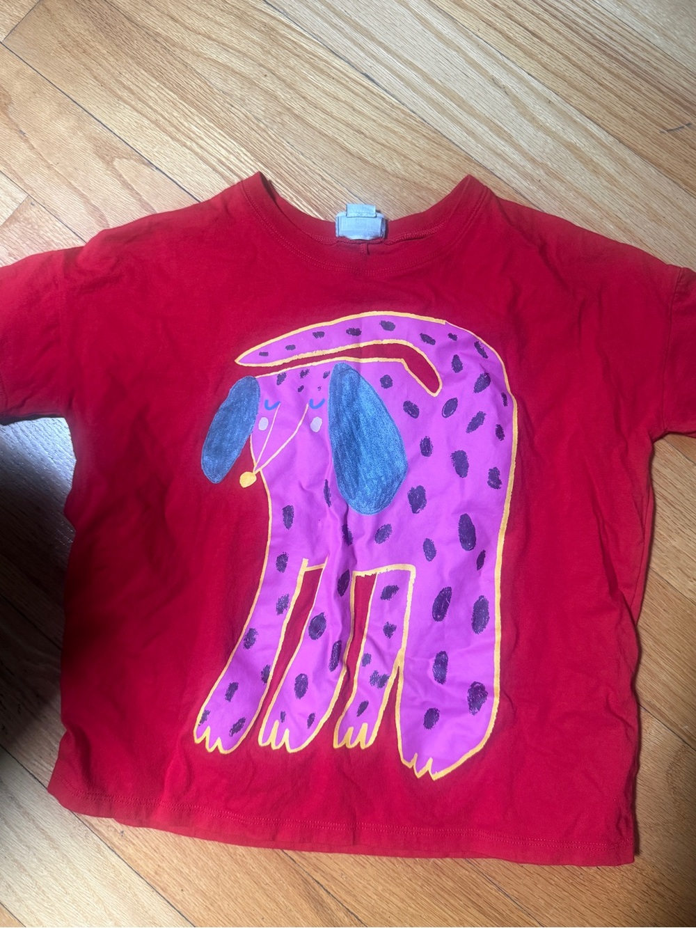 Gucci Red Tee with Pink Spotted Dog Graphic